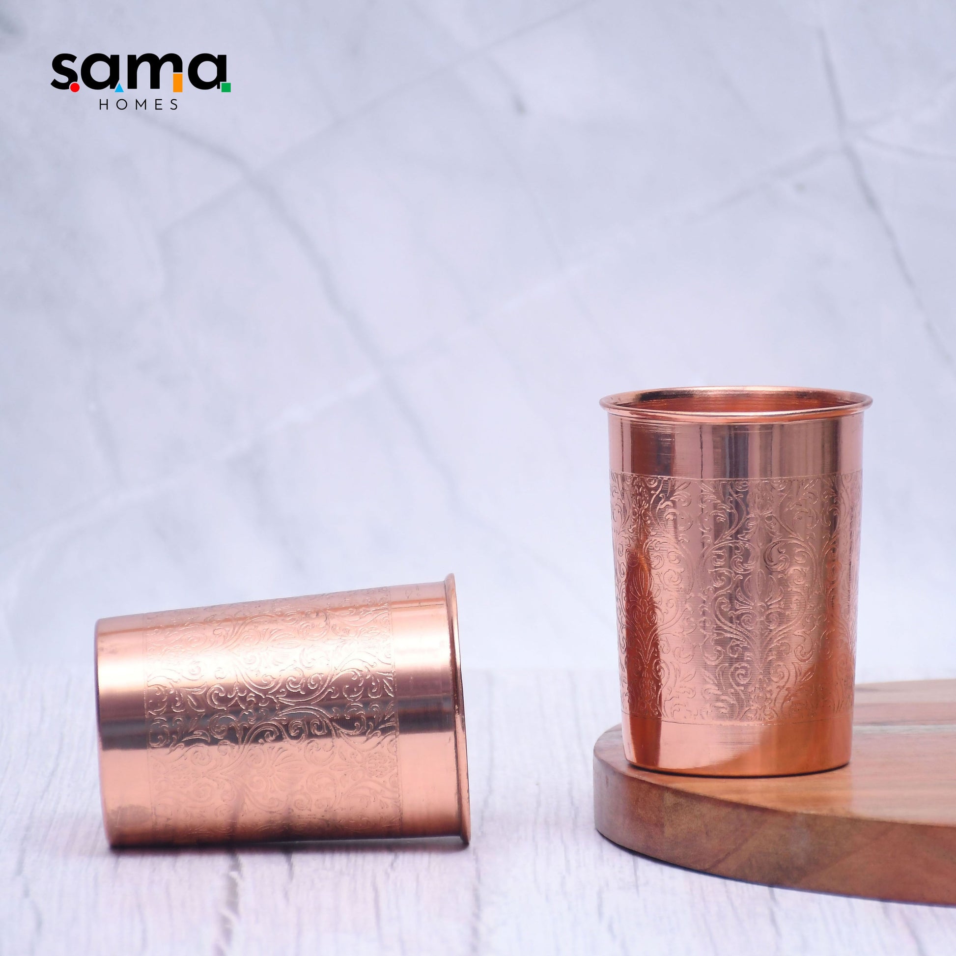 SAMA Homes - pure copper water glass set of 2 engrave designed tumbler capacity 300ml