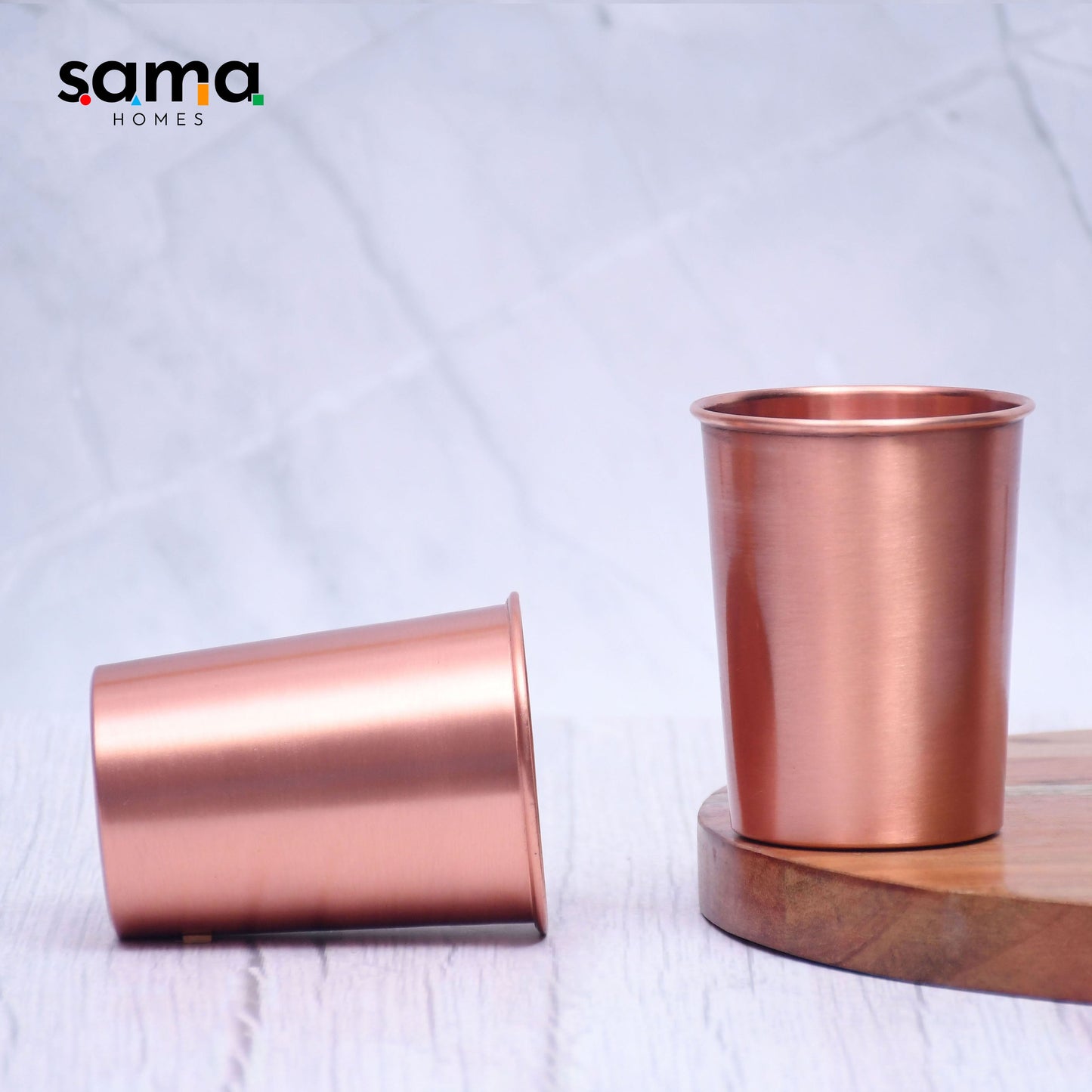 SAMA Homes - pure copper plain glossy water glass set of 2 tumbler capacity 300ml