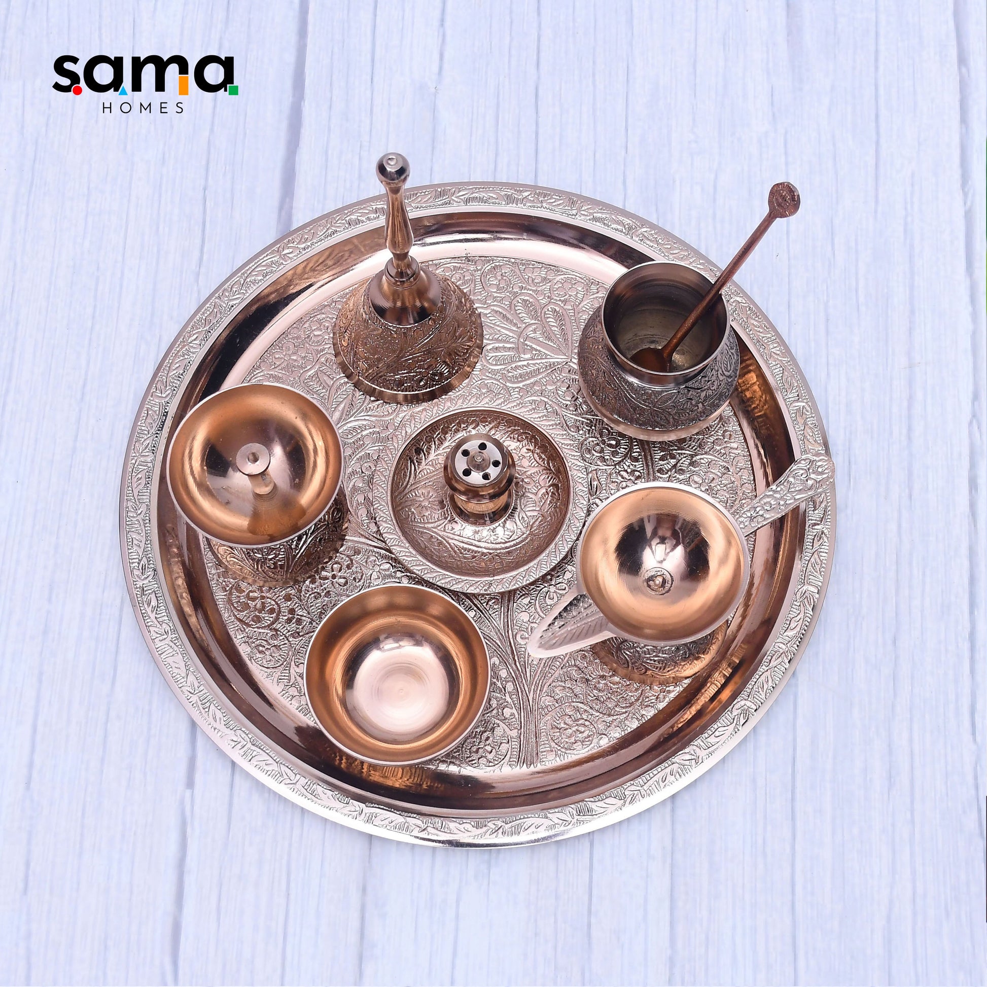 SAMA Homes - exclusive pooja thali set with rose gold finish