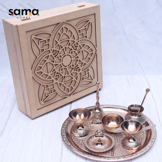 SAMA Homes - exclusive pooja thali set with rose gold finish