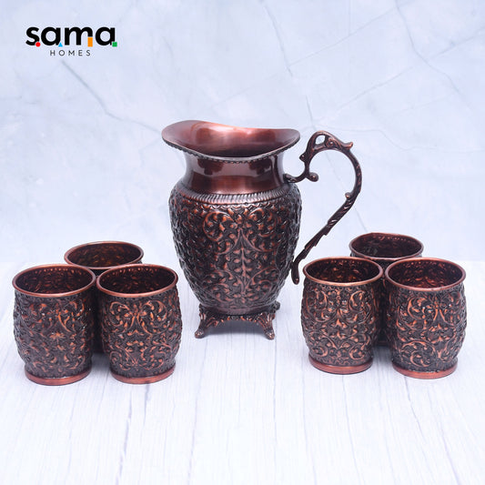 SAMA Homes - exclusive copper lemon set with brass engarved finish 6 glass 1 jug
