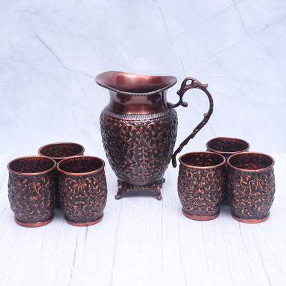 SAMA Homes - exclusive copper lemon set with brass engarved finish 6 glass 1 jug