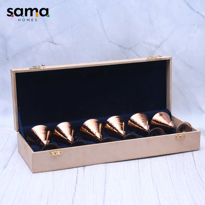 SAMA Homes - beautifully designed pure copper tequila glass set of 6 with wooden box