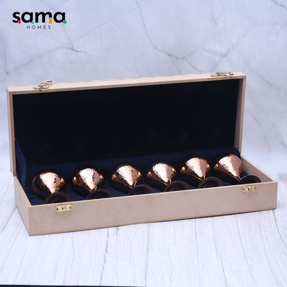 SAMA Homes - beautifully designed pure copper round tequila glass set of 6 with wooden box