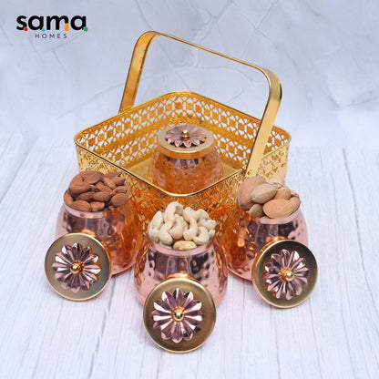 SAMA Homes - exclusive basket with 4 container with copper hammered finish for multi purposes