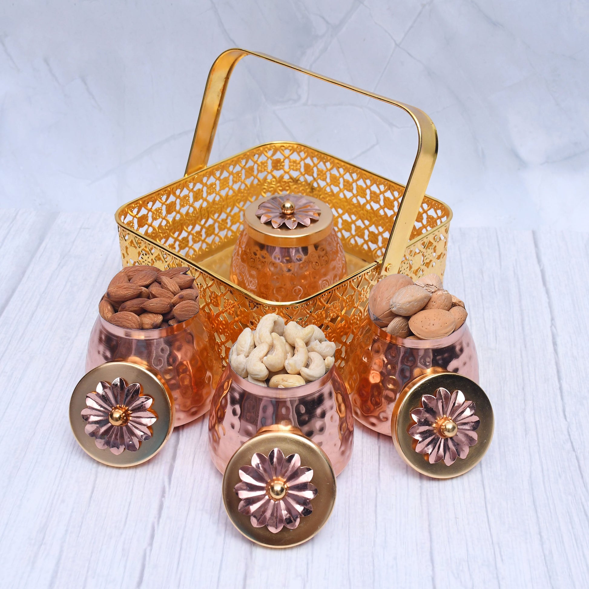 SAMA Homes - exclusive basket with 4 container with copper hammered finish for multi purposes