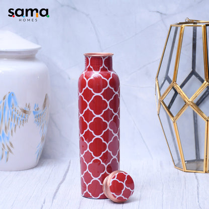 SAMA Homes - red floral printed pure copper water bottle leak proof