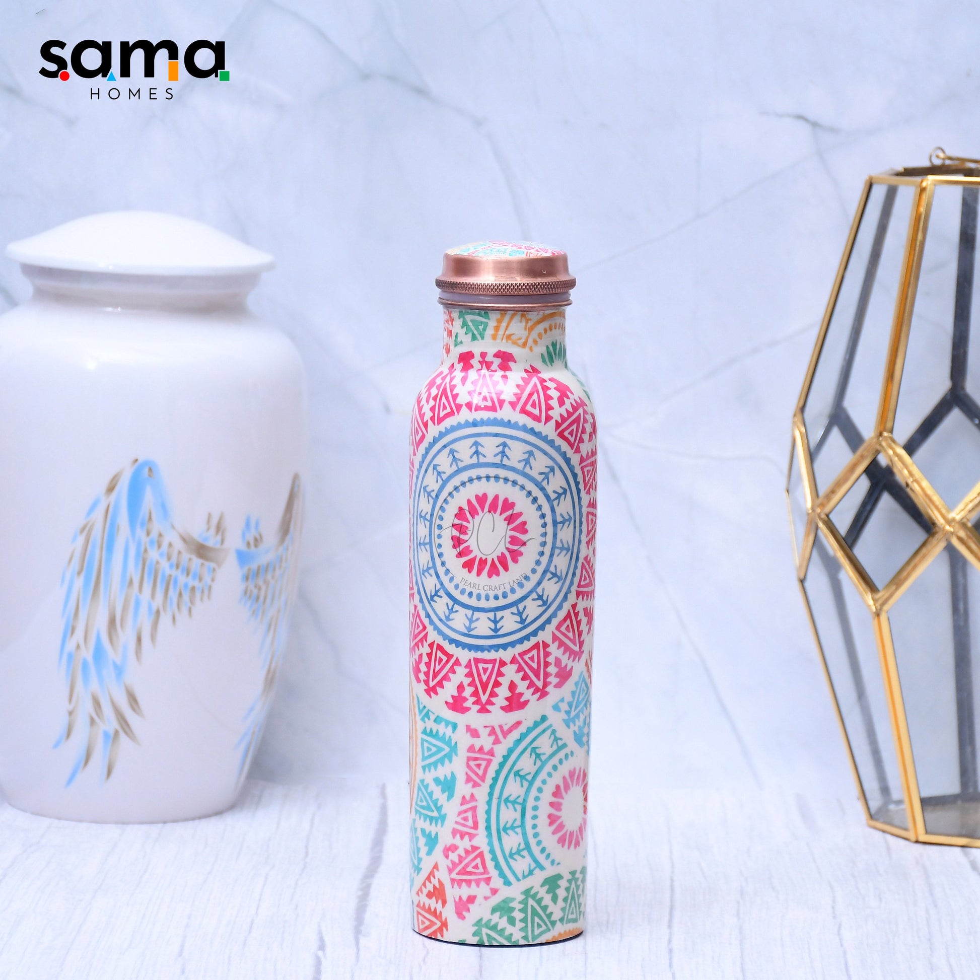 SAMA Homes - exclusive mandala design printed copper water bottle capacity 1000 ml