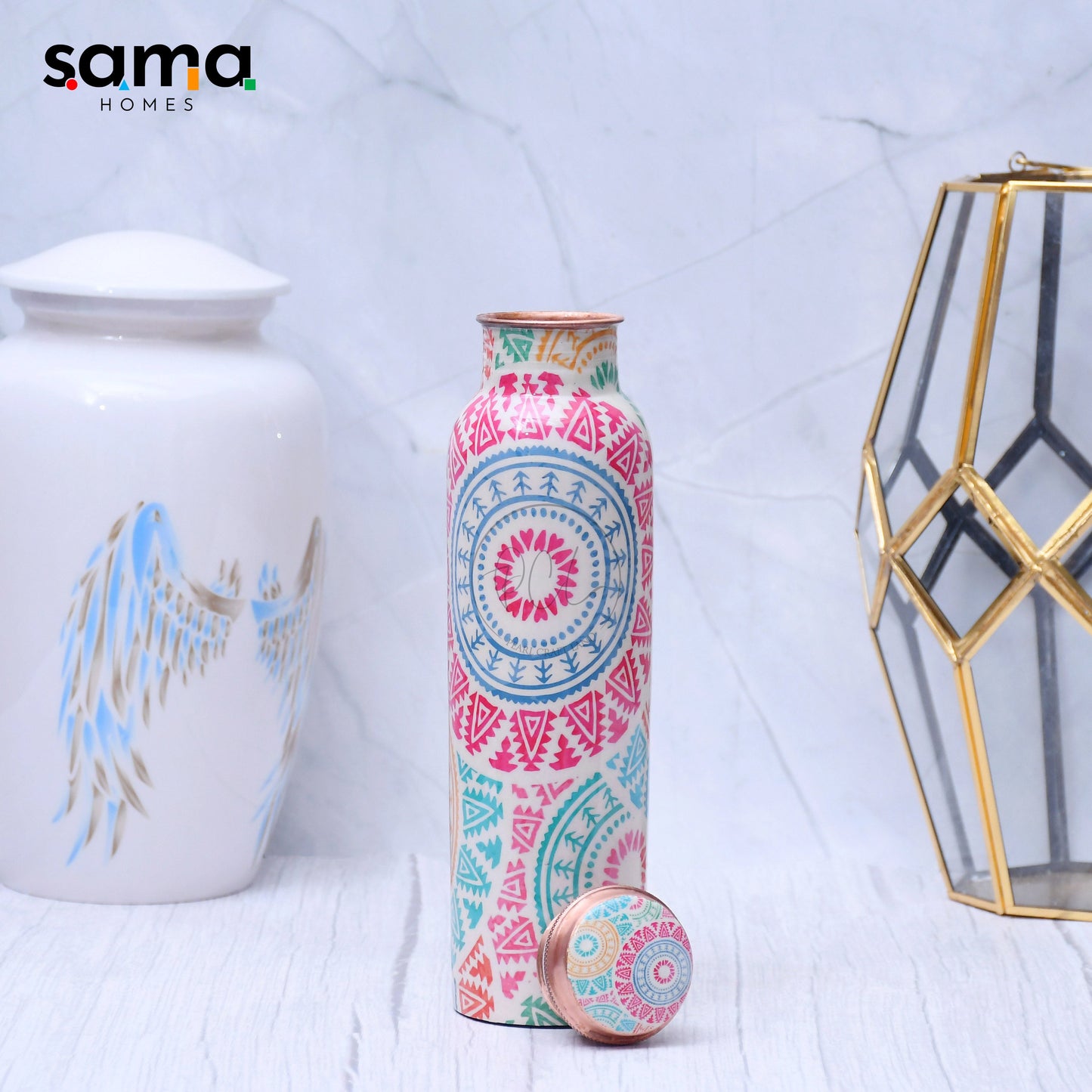 SAMA Homes - exclusive mandala design printed copper water bottle capacity 1000 ml