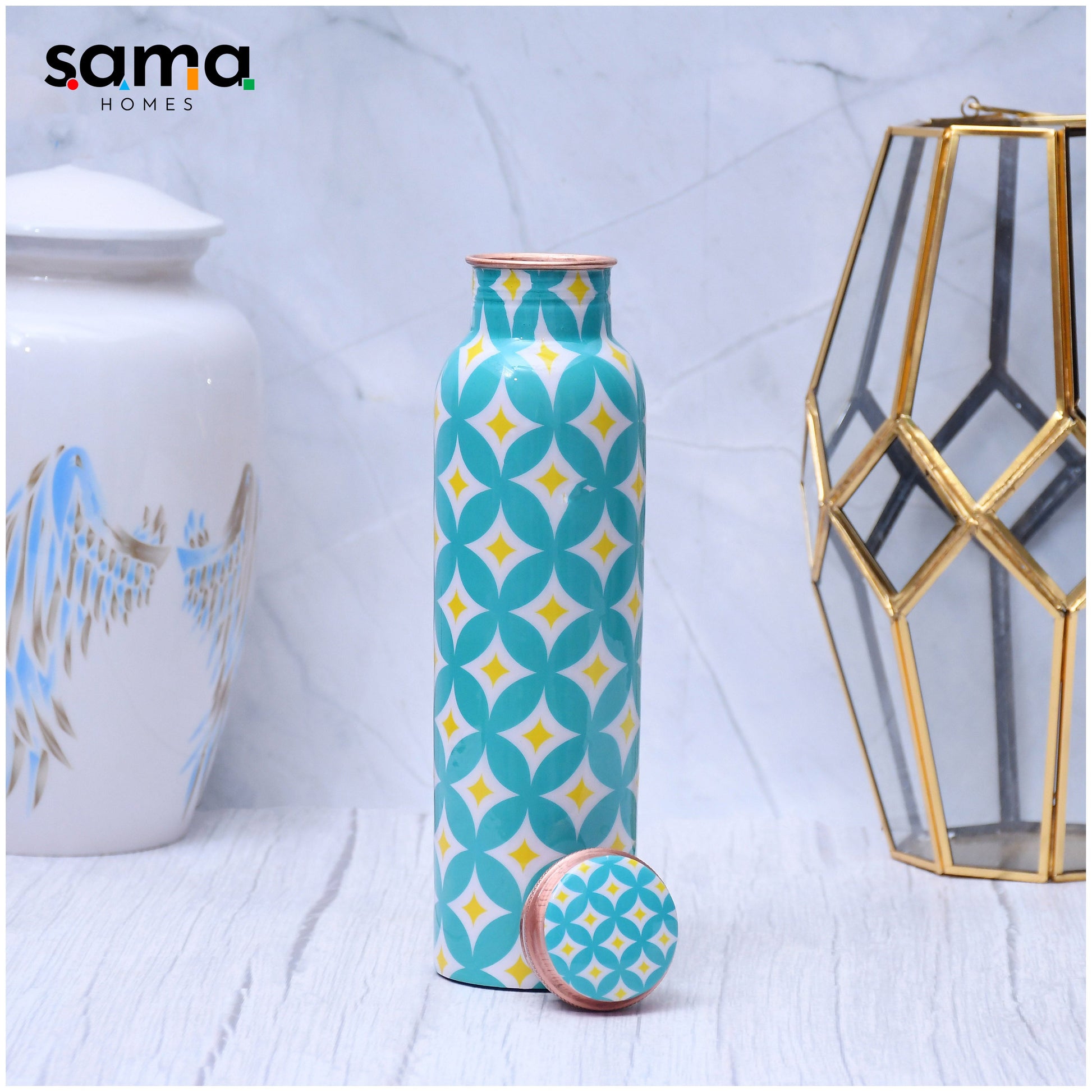 SAMA Homes - refreshing sky blue digital printed copper water bottle leak proof capacity 1000 ml
