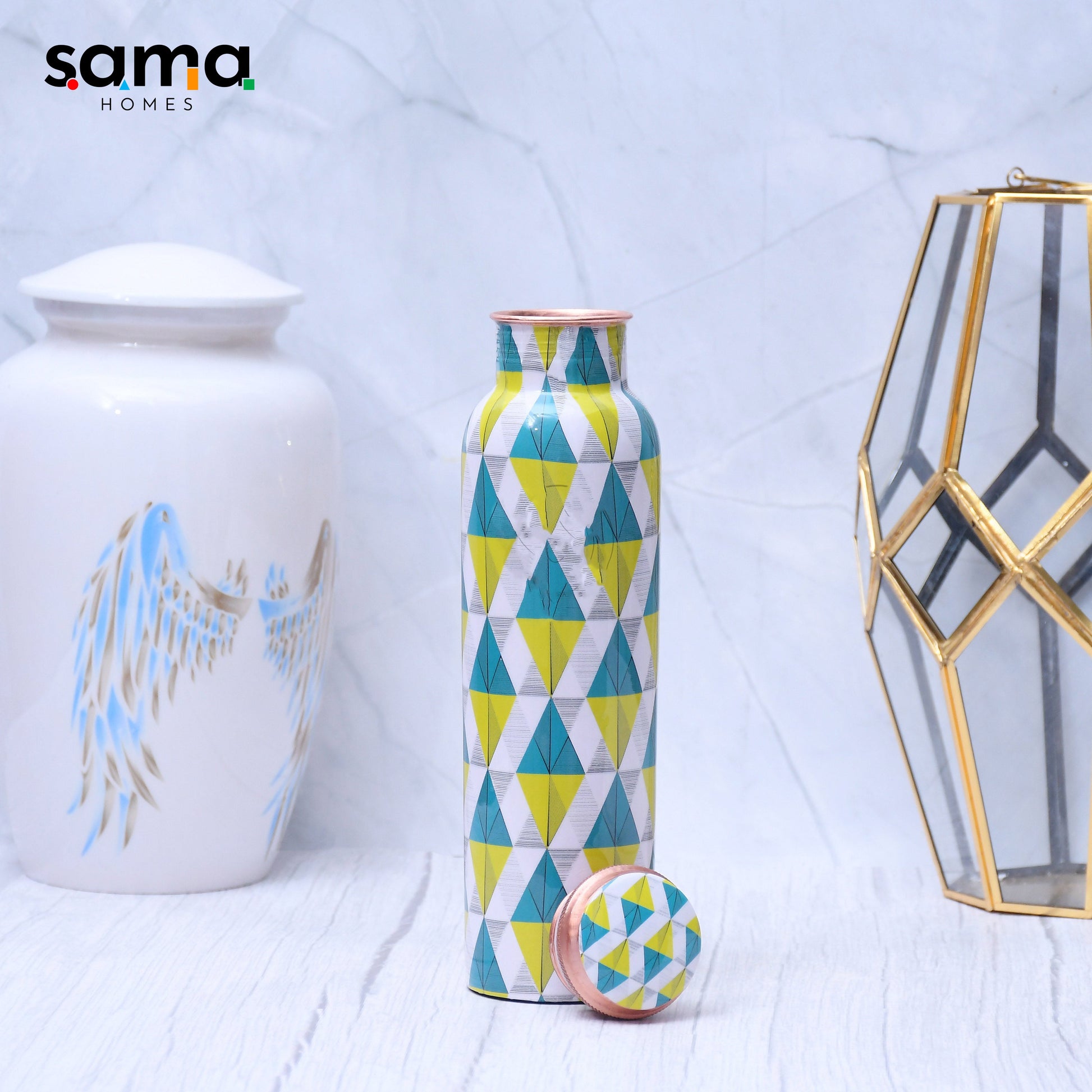 SAMA Homes - spiffy geometric printed copper water bottle leak proof