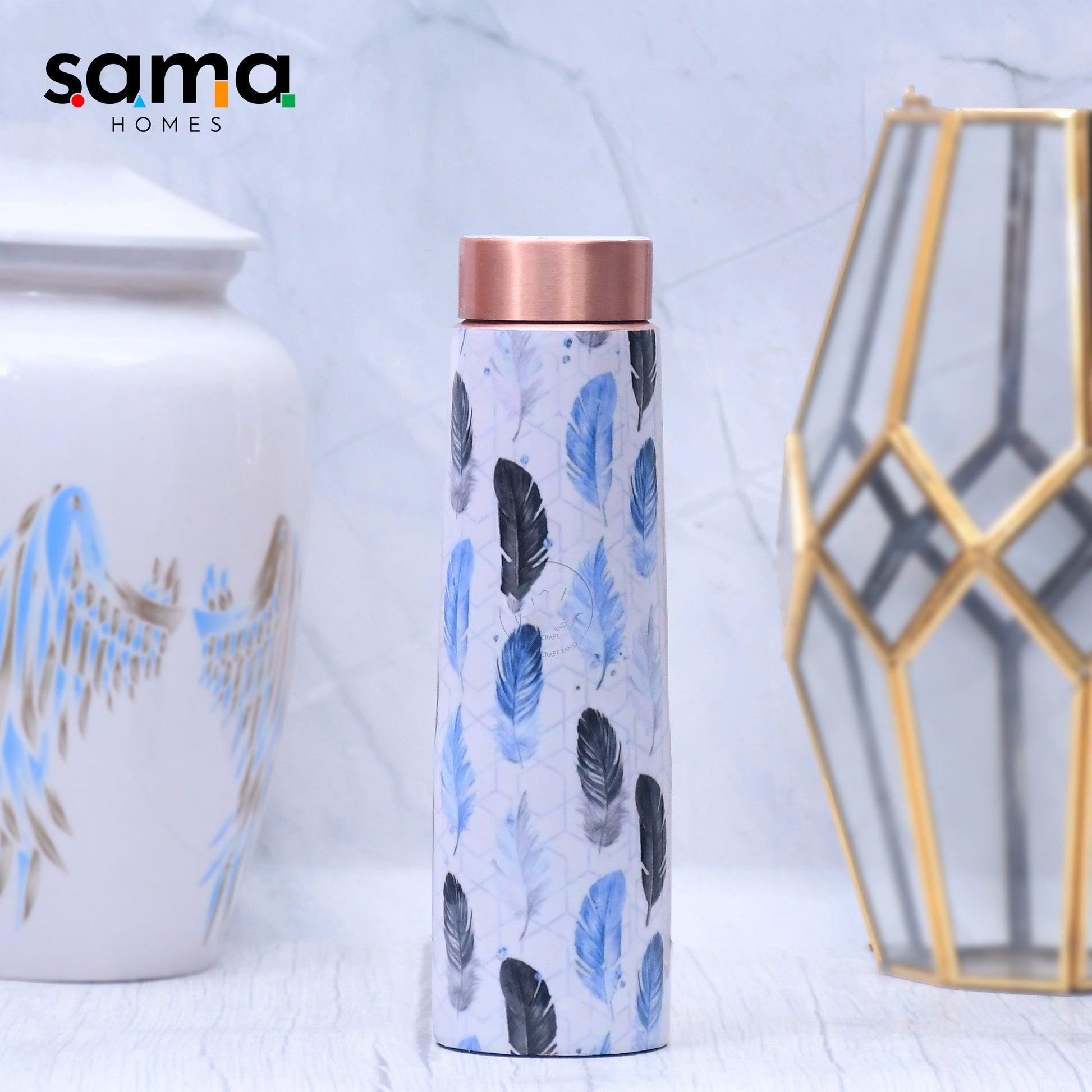 SAMA Homes - the spring leaves printed copper bottle enamel leak proof capacity 1000 ml