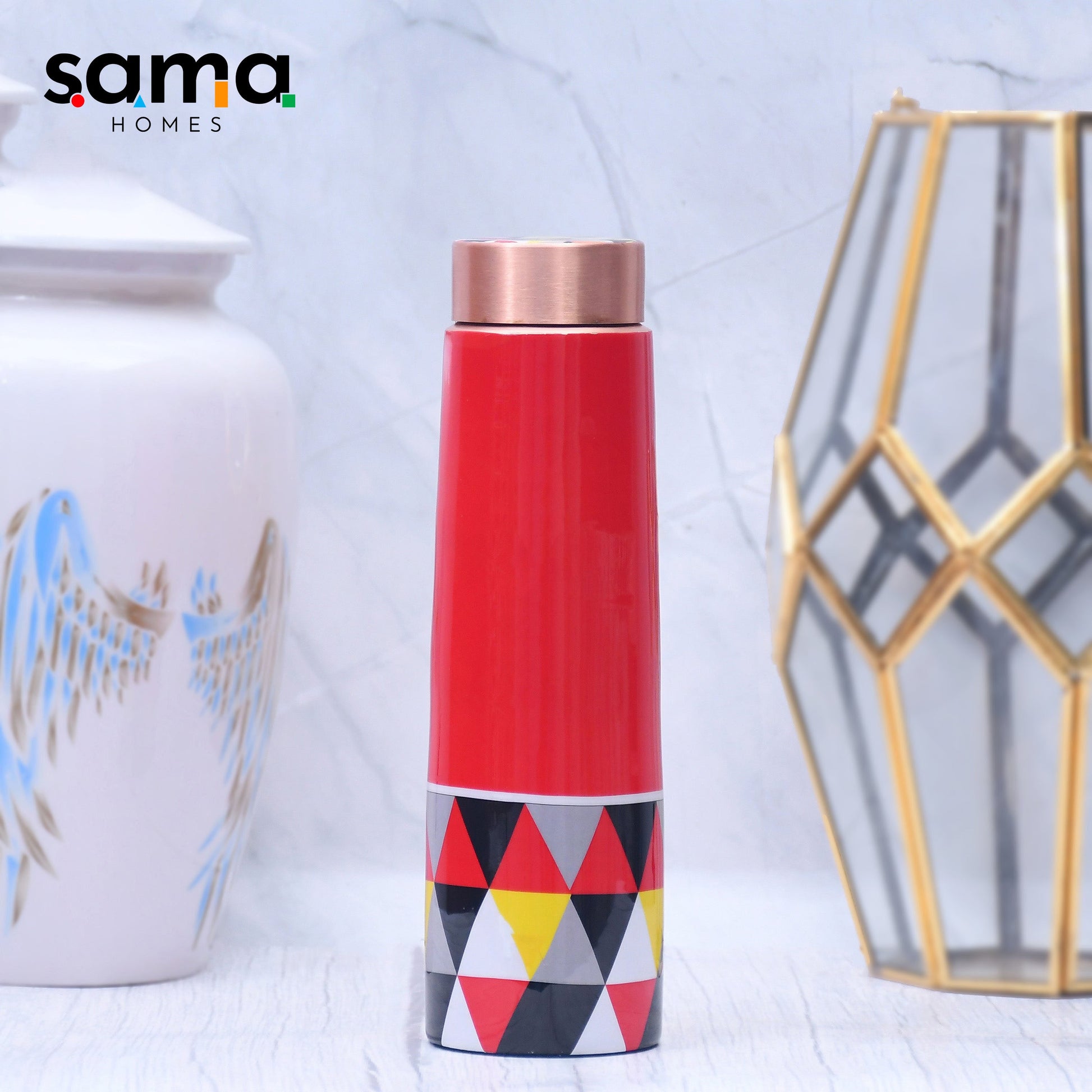 SAMA Homes - new triangle design printed copper water bottle leak proof capacity 1000 ml