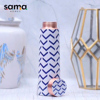 SAMA Homes - blue wave design printed copper water bottle leak proof capacity 1000 ml