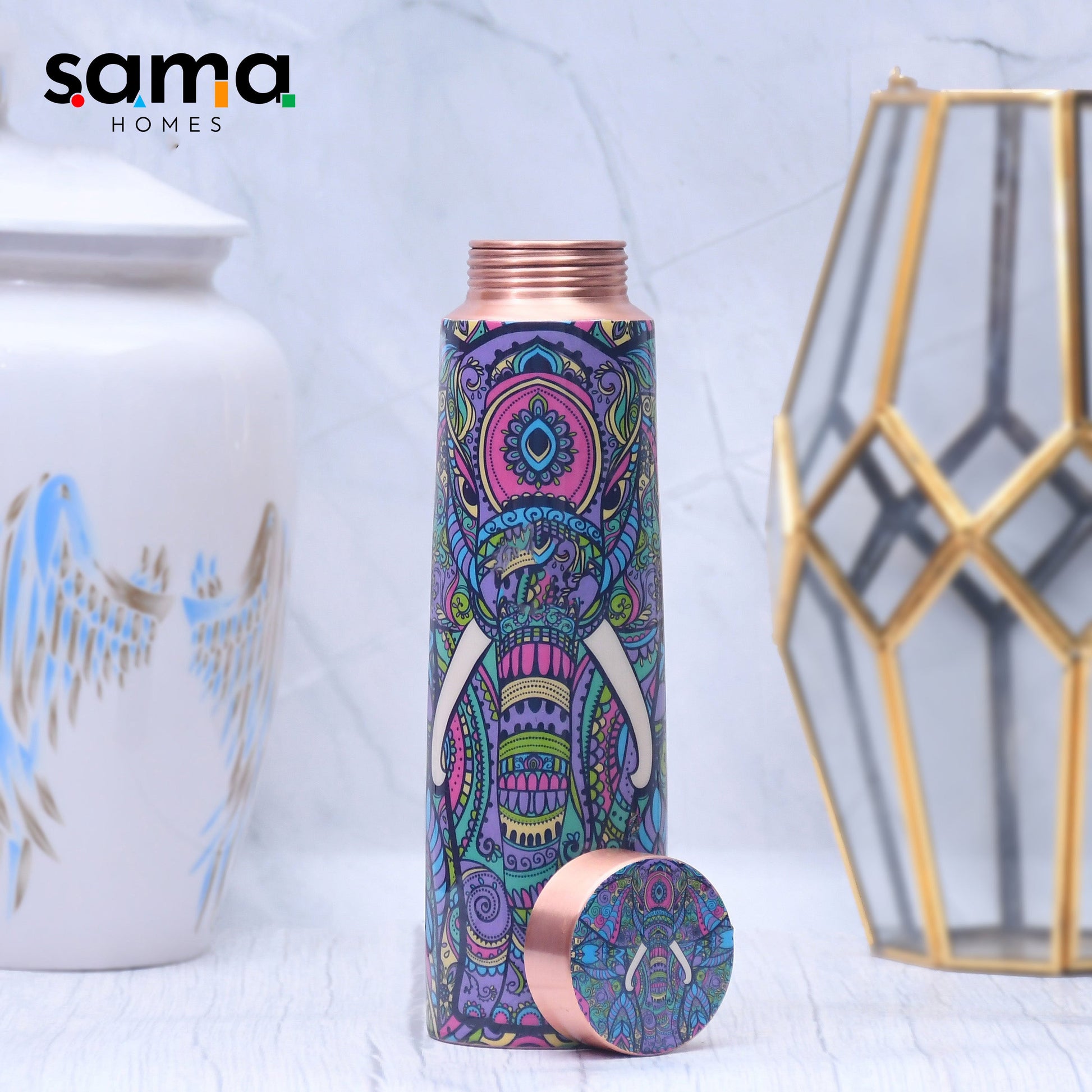 SAMA Homes - elephant design printed copper bottle enamel leak proof capacity 1000 ml
