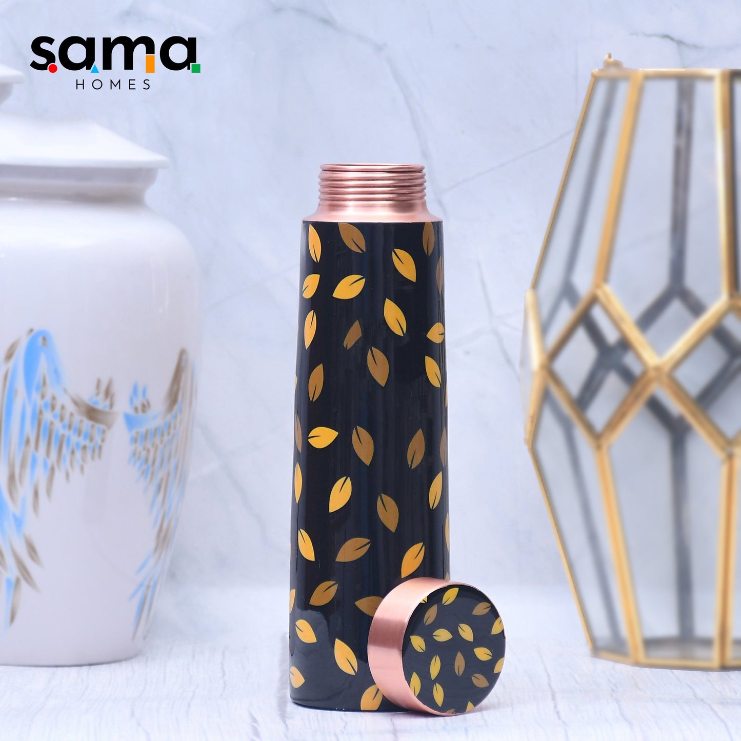SAMA Homes - leaf design printed copper water bottle enamel leak proof capacity 1000 ml