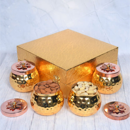 SAMA Homes - exclusive golden hammered dry fruit pot with gifting box set of 4