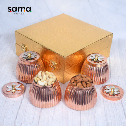 SAMA Homes - exclusive copper rope design dry fruit pot with royal gifting box set of 4 and 2