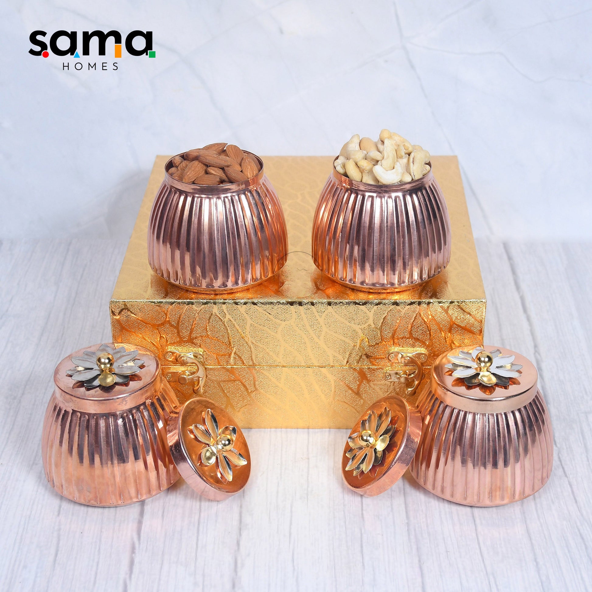 Copper Dry-Fruit Pot Gifting Box Set of 4 and 2 - Sama Homes - Image 3