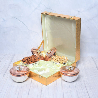 SAMA Homes - exclusive silver hammered dry fruit bowl with gifting box set of 4
