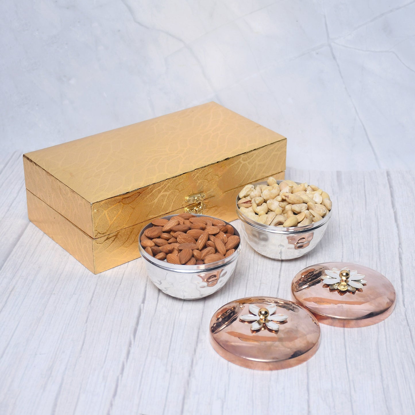 SAMA Homes - exclusive silver hammered dry fruit bowl with gifting box set of 2