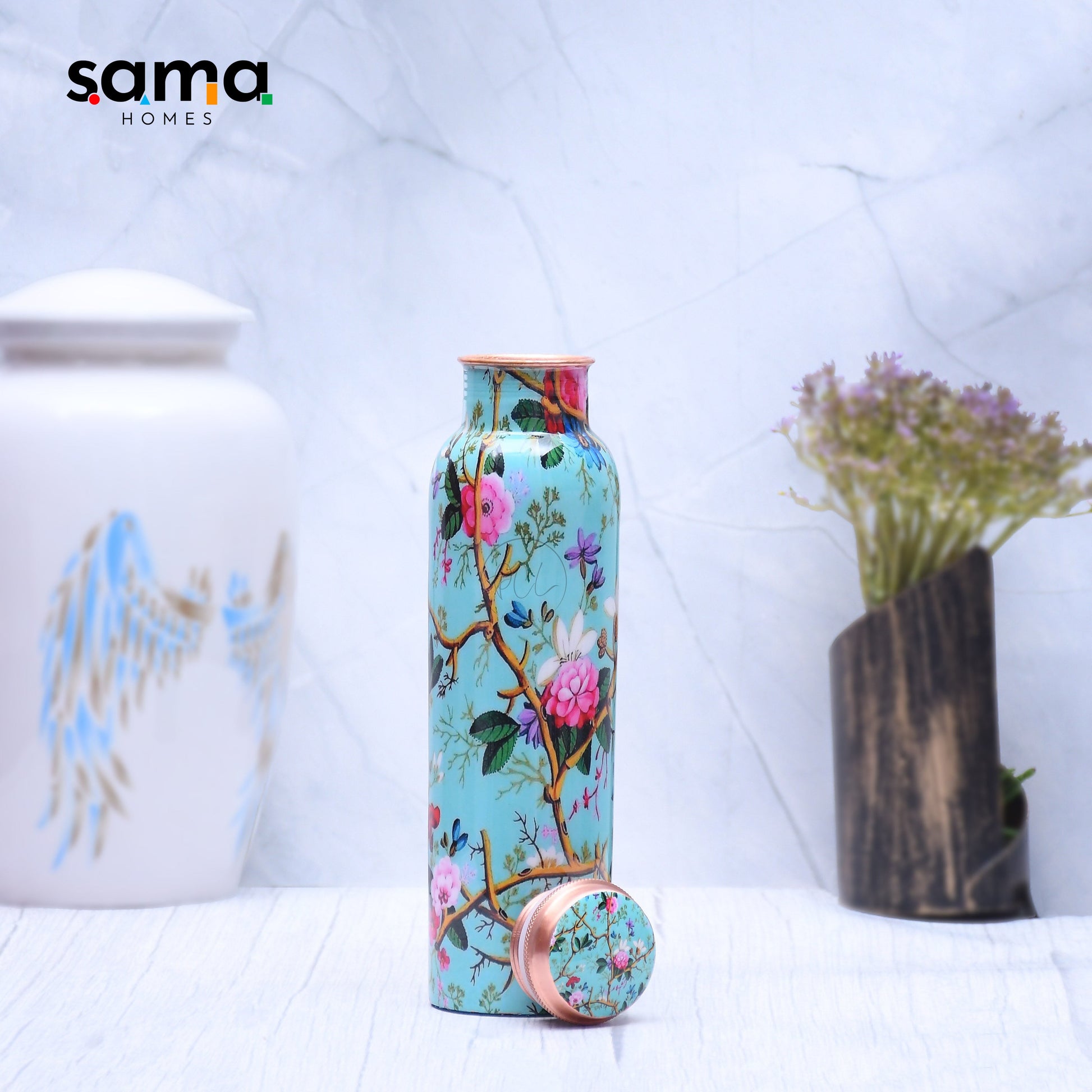 SAMA Homes - exclusive pink rose designed pure copper bottle leak proof capacity 1000 ml
