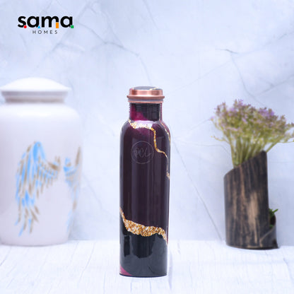 SAMA Homes - exclusive black designed pure copper bottle with golden stripes leak proof capacity 1000 ml