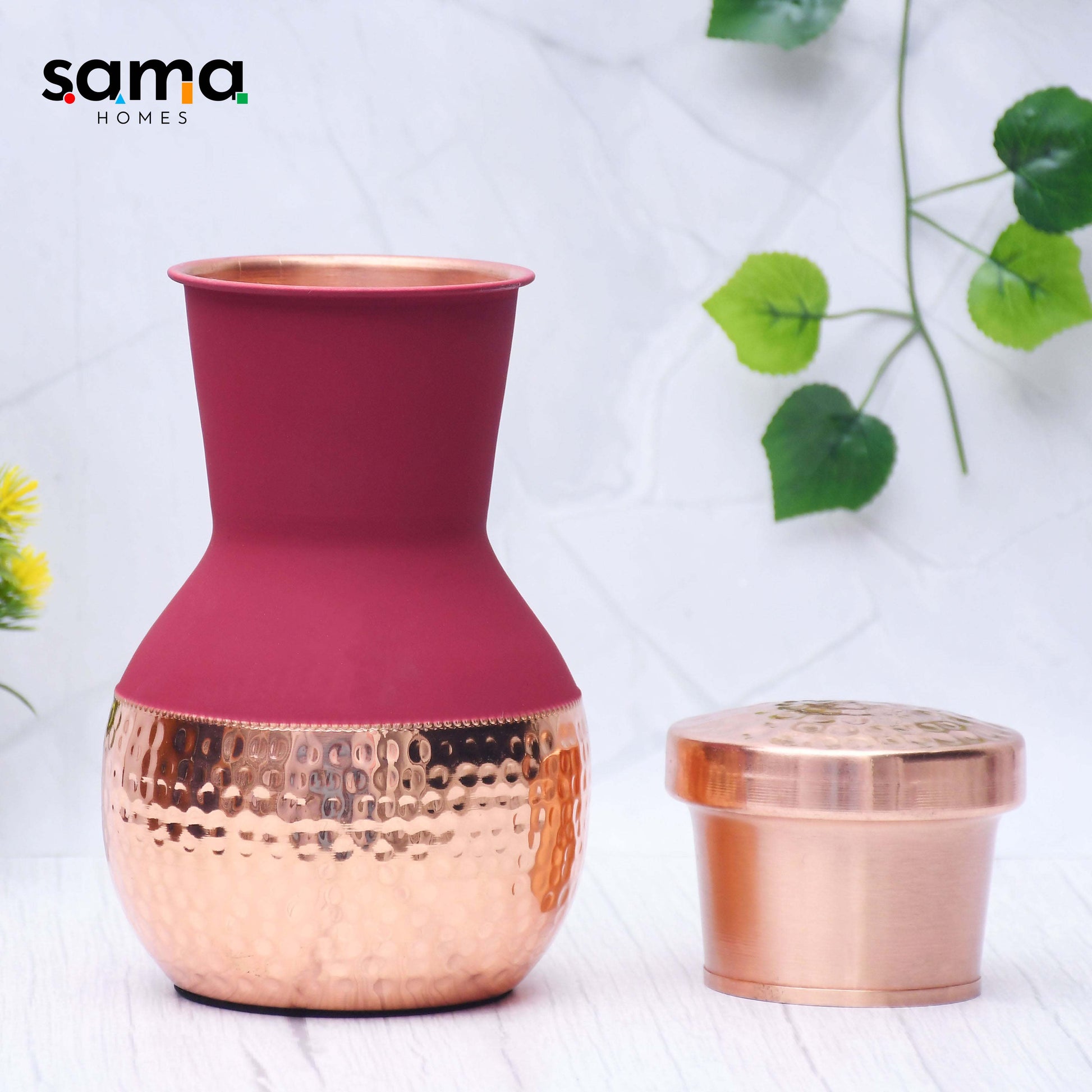 SAMA Homes - pure copper silk red cherry matka pot with inbuilt glass capacity 1200ml