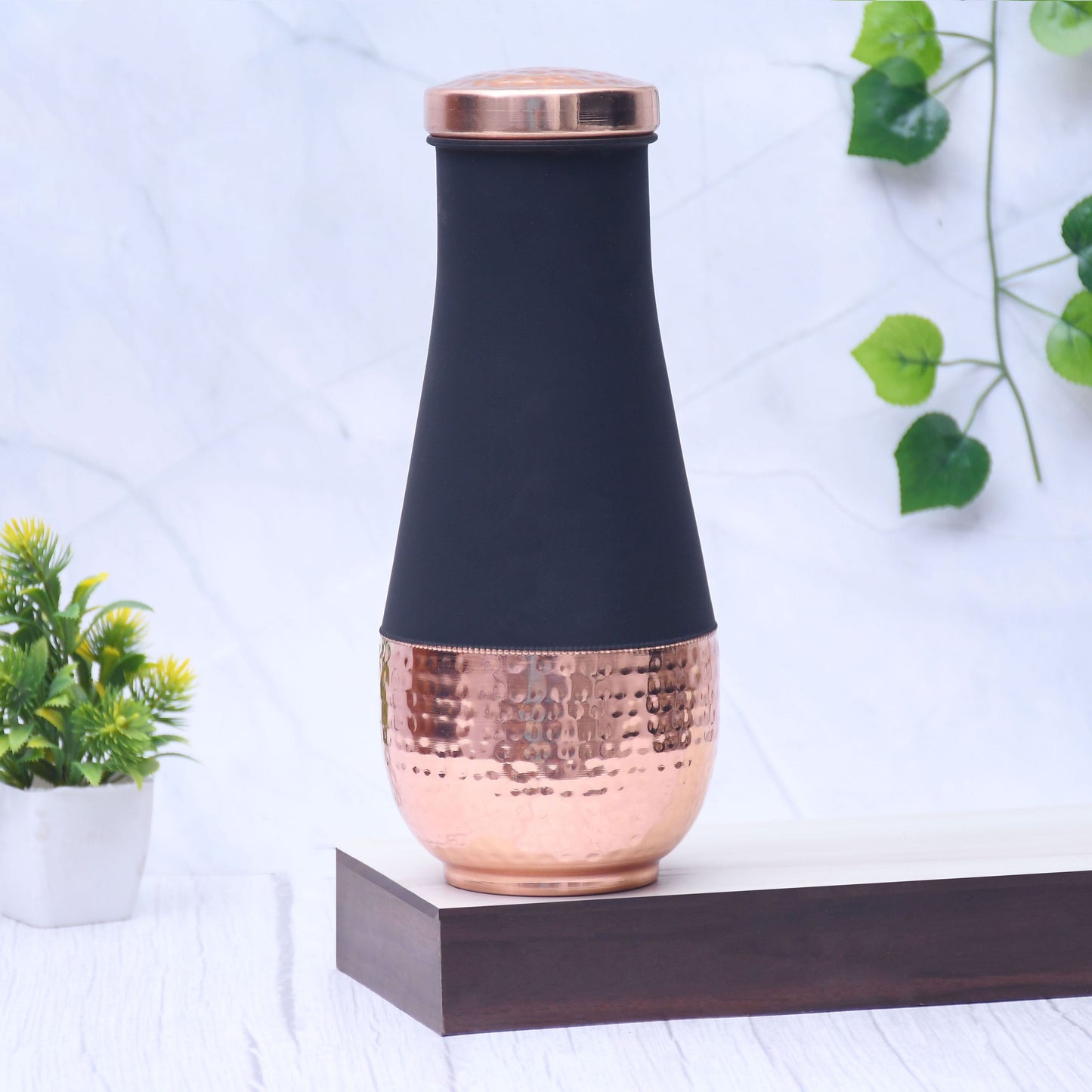 SAMA Homes - pcl pure copper bedroom water bottle with inbuilt glass matka pot hammered drinkware storage purpose capacity 1250ml