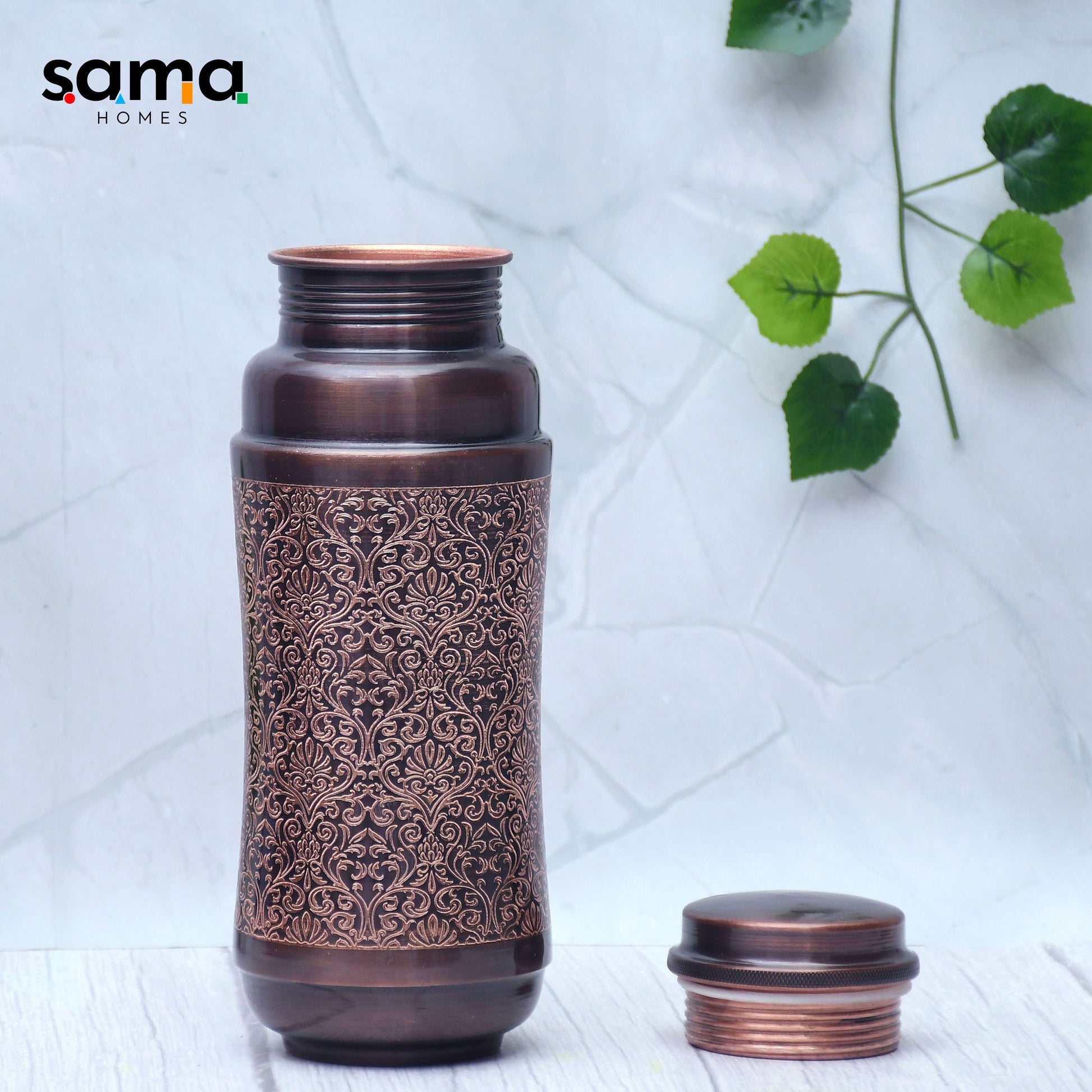 SAMA Homes - pure copper water bottle black antique engraving design capacity 1000ml