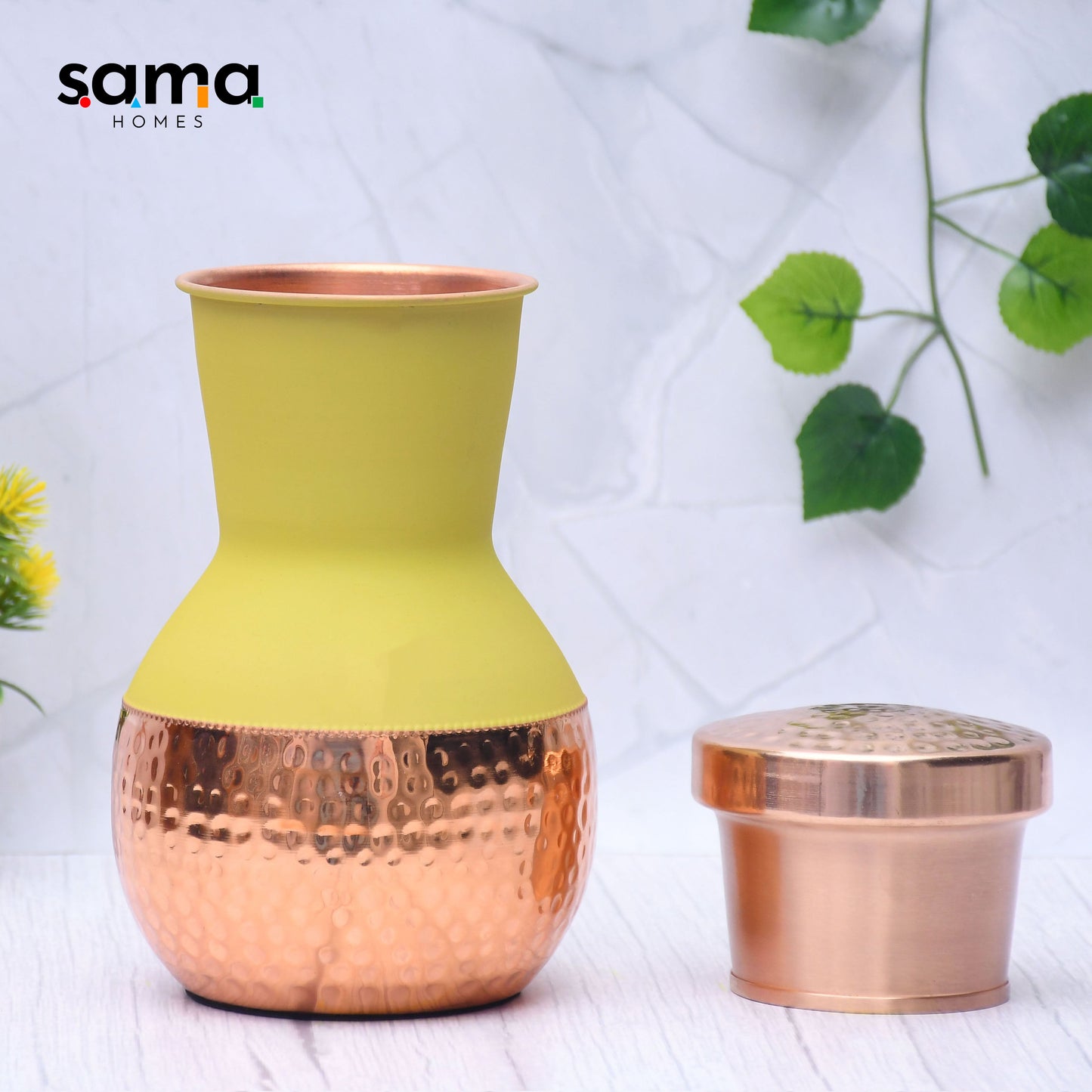 SAMA Homes - pure copper silk yellow matka pot with inbuilt glass capacity 1200ml