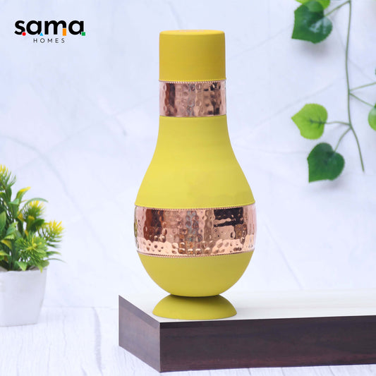 SAMA Homes - pure copper silk yellow modern surahi with inbuilt glass capacity 1000ml