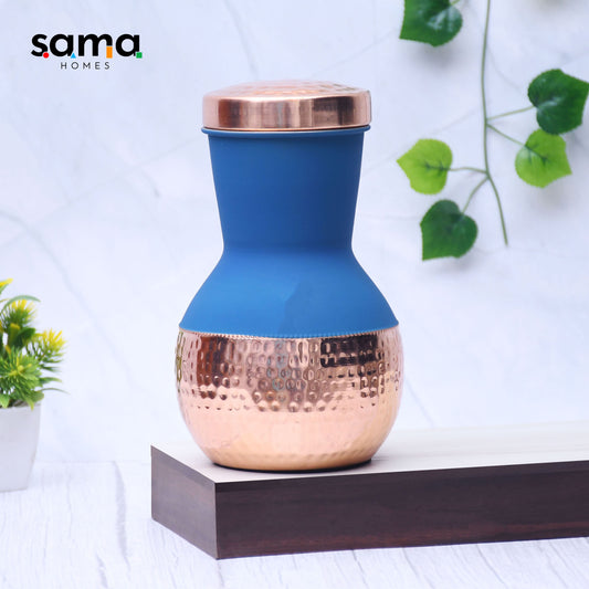 SAMA Homes - pure copper silk blue matka pot with inbuilt glass capacity 1200ml