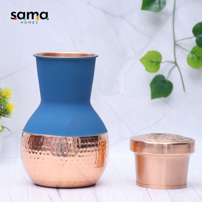 SAMA Homes - pure copper silk blue matka pot with inbuilt glass capacity 1200ml