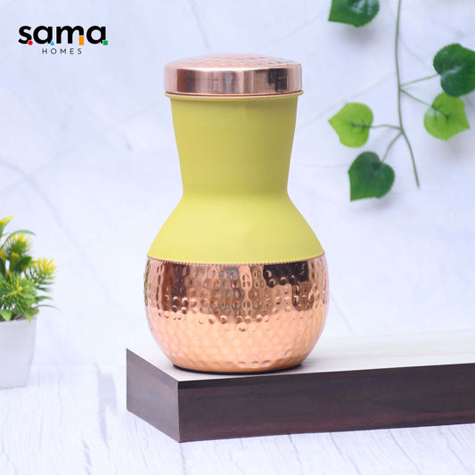 SAMA Homes - pure copper silk yellow matka pot with inbuilt glass capacity 1200ml