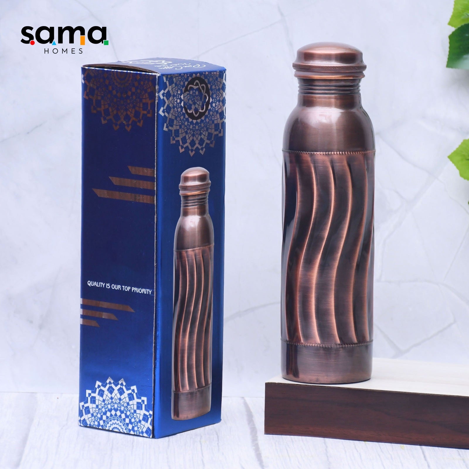 SAMA Homes - pure copper water bottle antique waved design