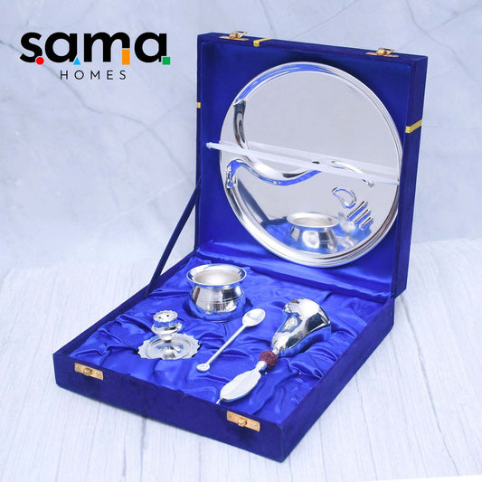 SAMA Homes - exclusive pooja thali set with silver finished
