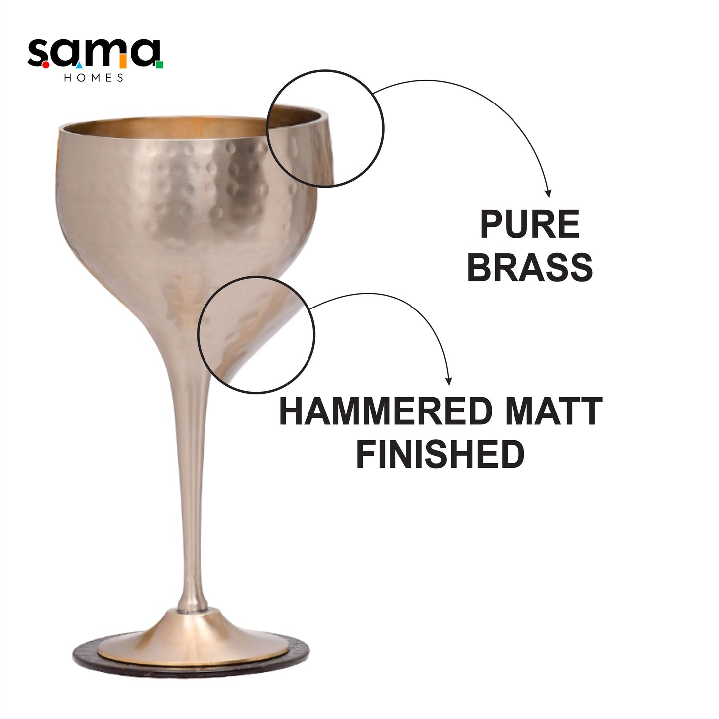 SAMA Homes - beautifully designed pakiza brass matt finished goblet glasses set of 2