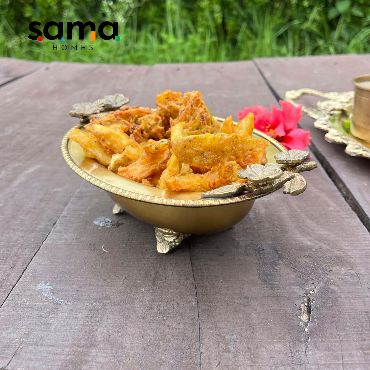 SAMA Homes - brass antique snack bowl with flower design