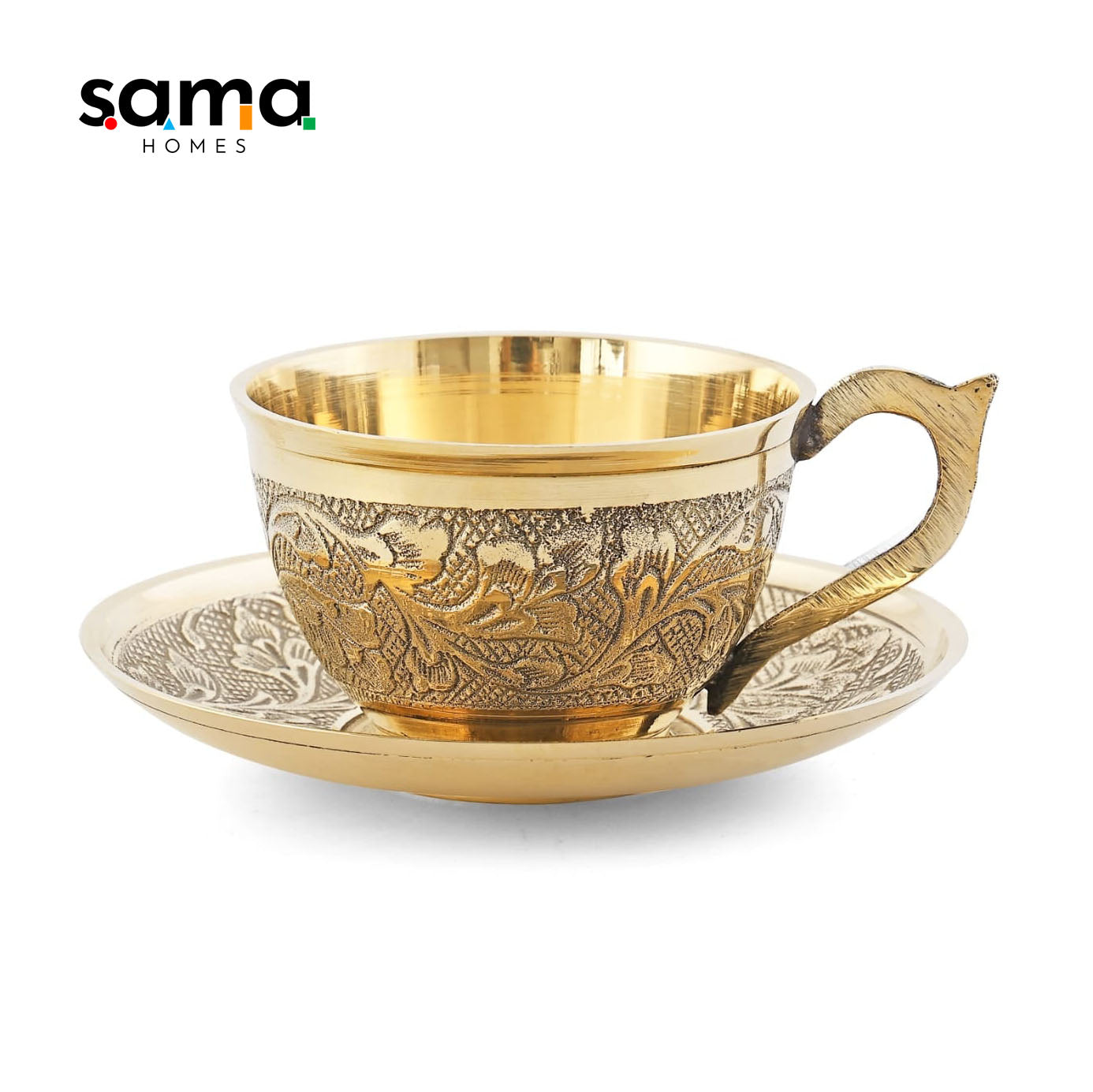 Handcrafted Brass Cup Saucer Set - Elegant Vintage Drinkware for Tea and Coffee | Boho Kitchen - Sama Homes