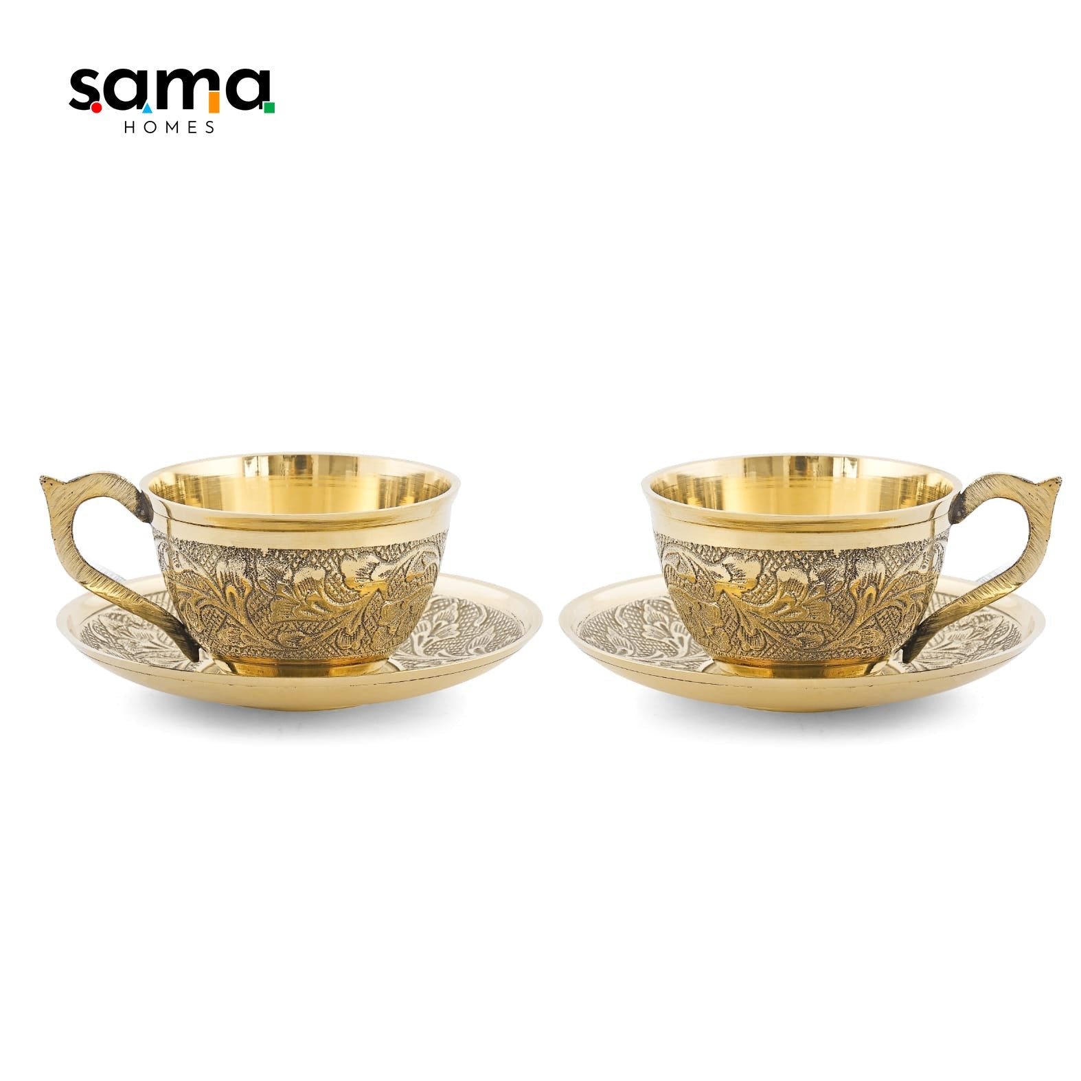 Handcrafted Brass Cup Saucer Set - Elegant Vintage Drinkware for Tea and Coffee | Boho Kitchen - Sama Homes - Image 4