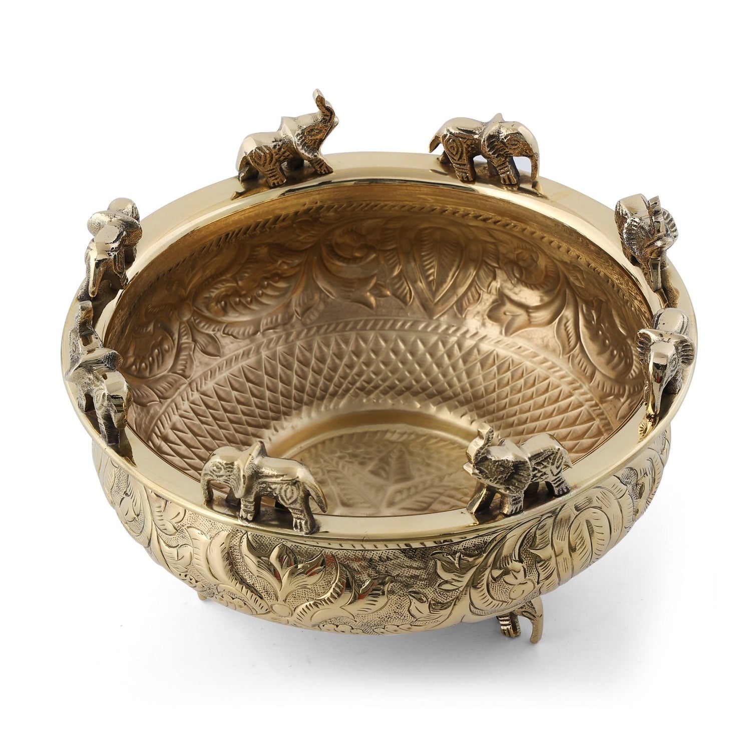 Elegant Brass Elephant Urli | Traditional Indian Decorative Bowl for Home Décor & Festive Celebrations - Sama Homes