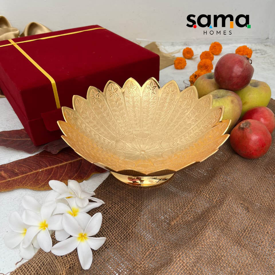 Brass Etched Bowl with Velvet Box - Sama Homes