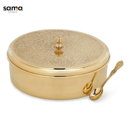 Sama homes Brass spice box etched design 