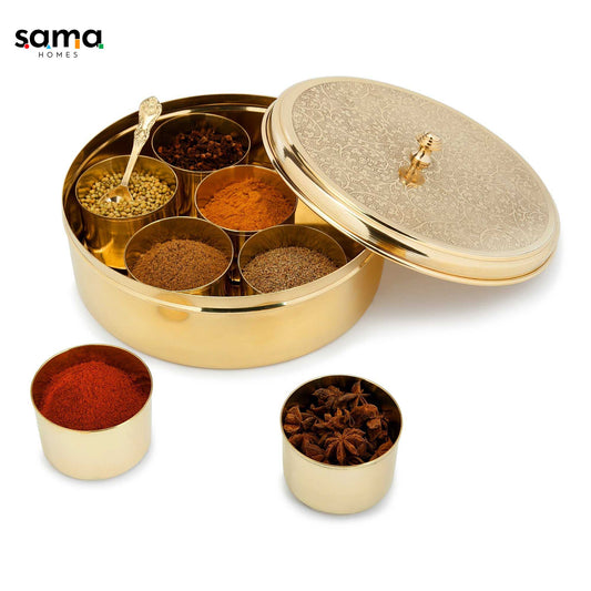 SAMA Homes brass etched spice box/masala box 9 inch