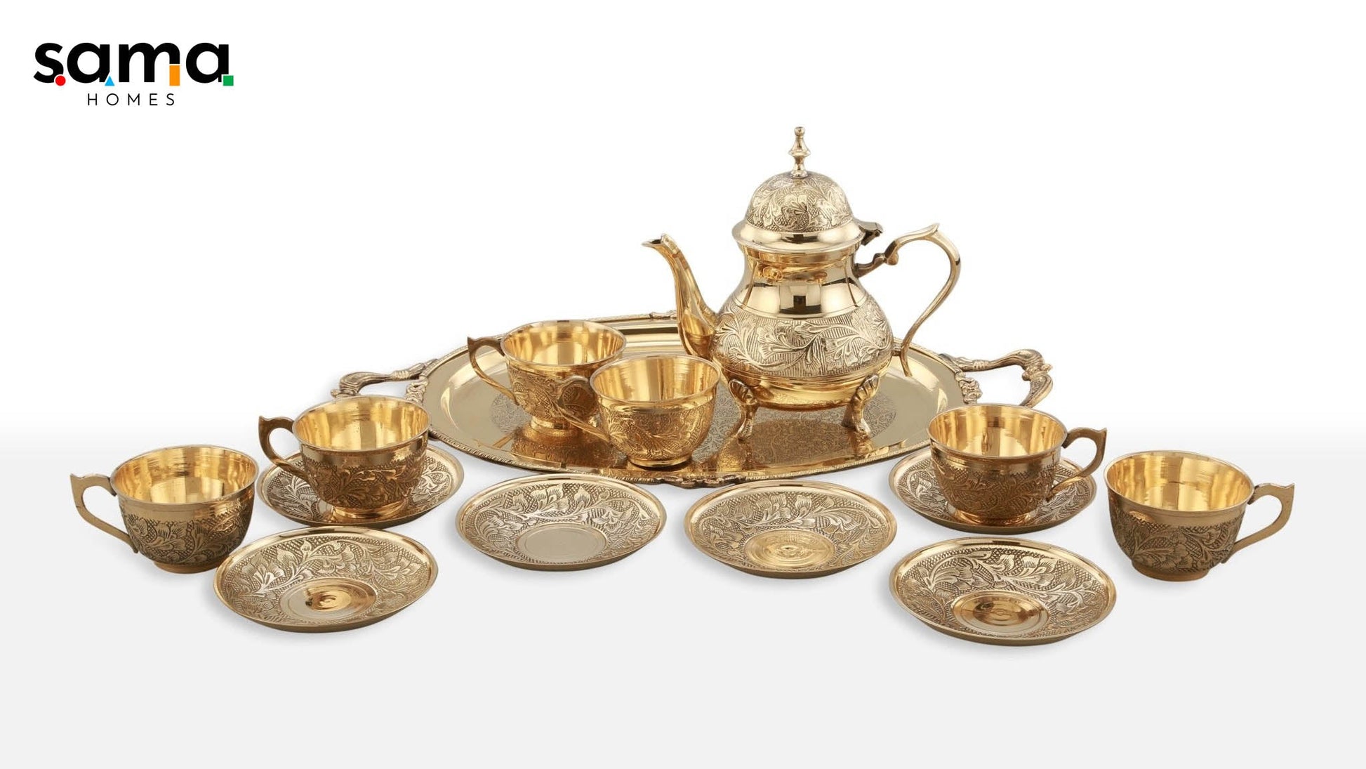 SAMA Homes - brass etched tea set