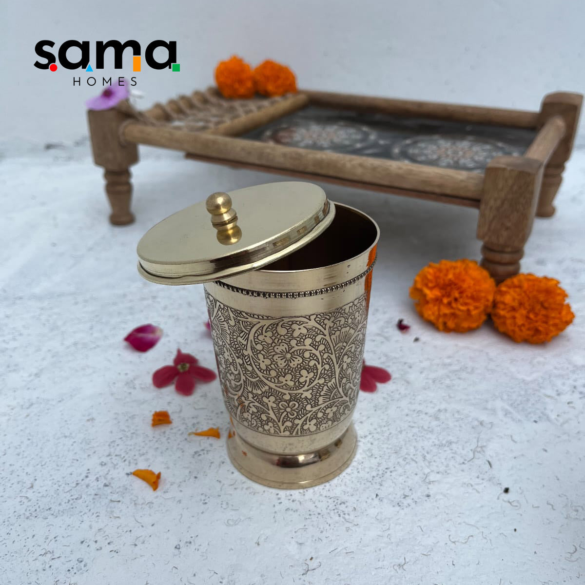 SAMA Homes - brass glass with lid coaster