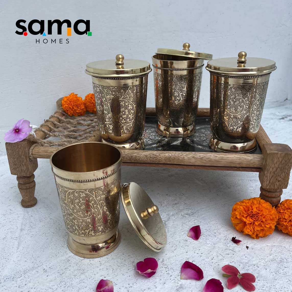 Brass Glass with Lid / Coaster - Sama Homes - Image 4