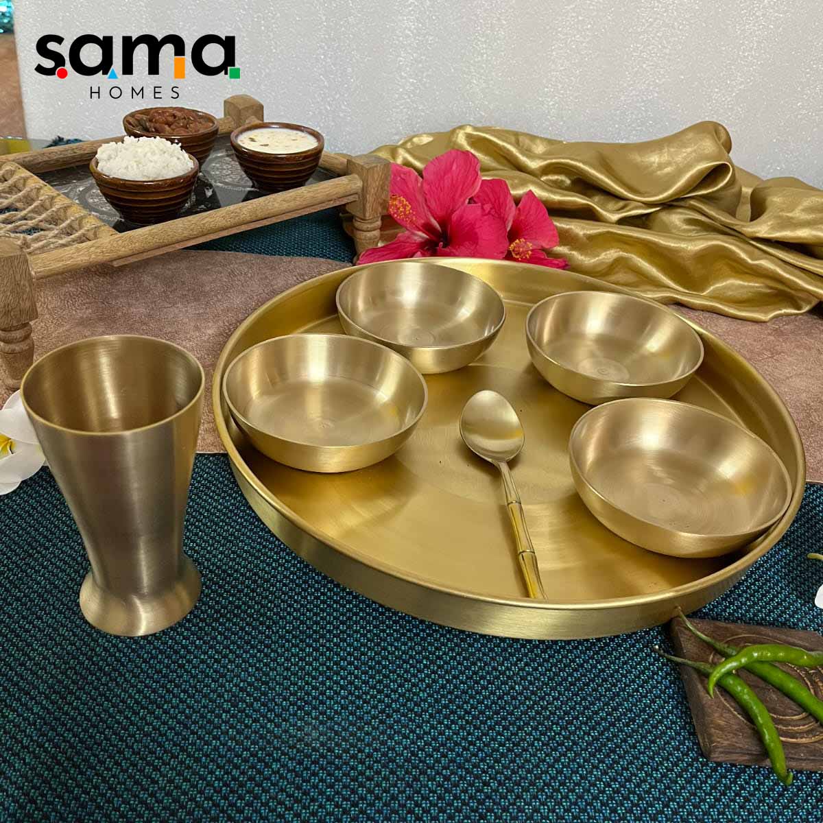 SAMA Homes - brass gujararti thali set matte finish