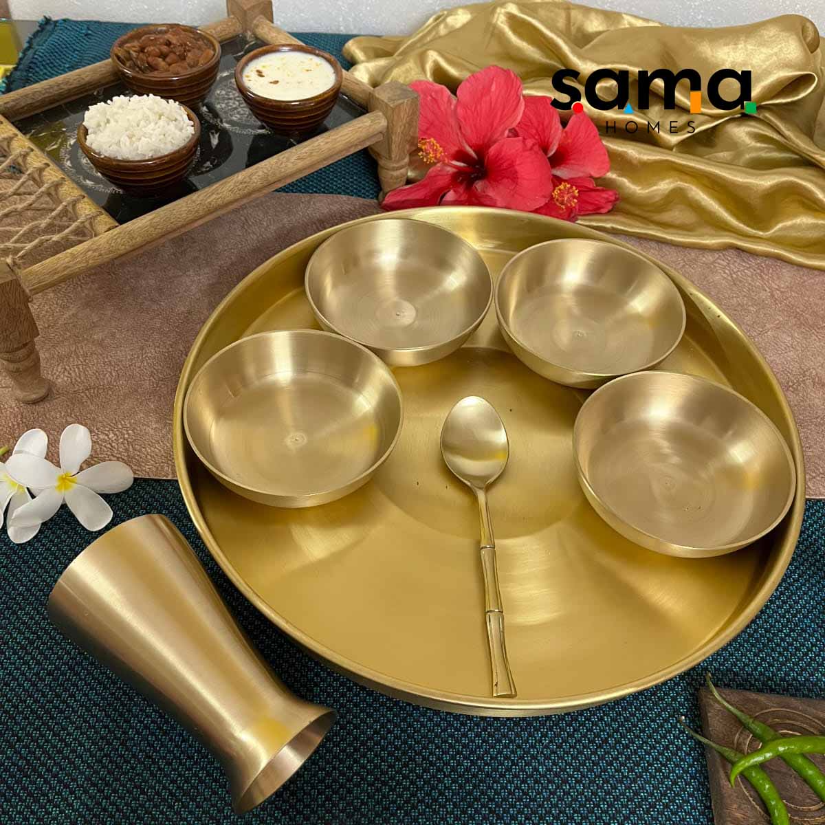 SAMA Homes - brass gujararti thali set matte finish